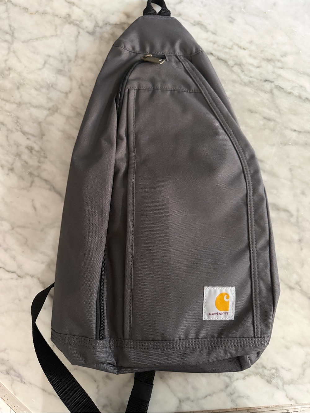 Carhartt Gray Single-Shoulder Sling Backpack with Yellow Logo